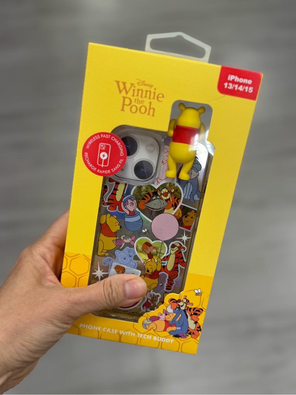 Disney Winnie the Pooh Clear Sticker Phone Case with Yellow/Red Tech Buddy
